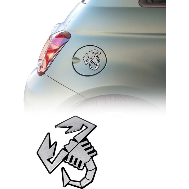 Adesivo 3D Ufficiale Abarth per Tappo Serbatoio Fiat 500 Abarth, Scorpione, Dimensioni 120 mm - Colore: ARGENTO SATINATO