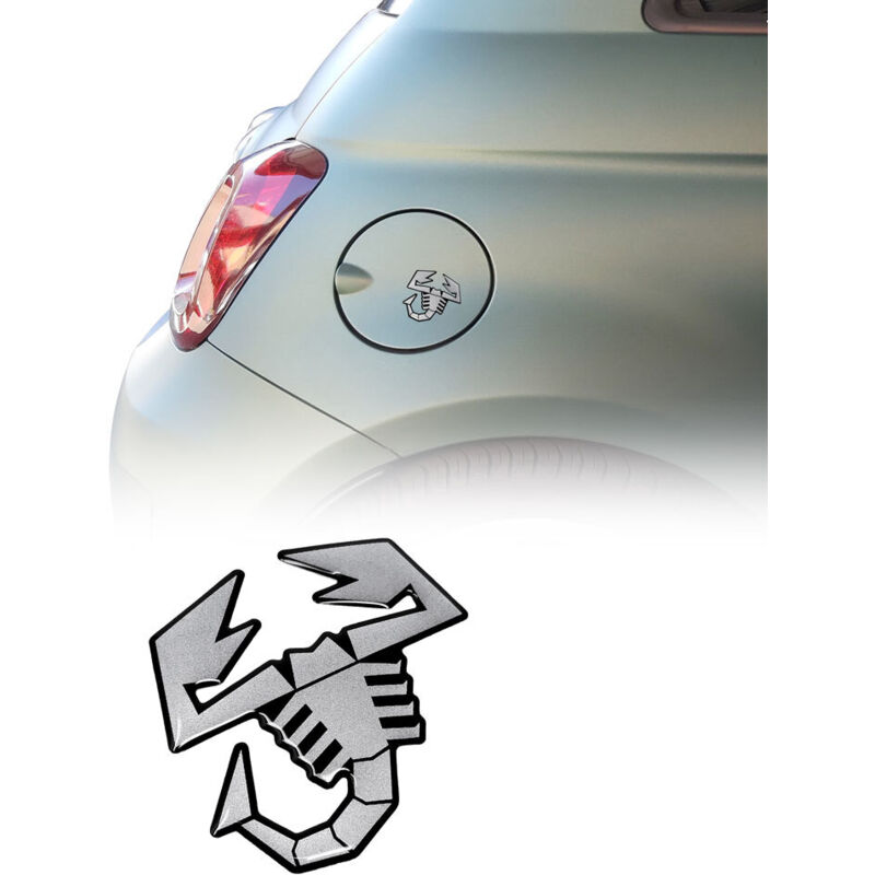 Adesivo 3D Ufficiale Abarth per Tappo Serbatoio Fiat 500 Abarth, Scorpione, Dimensioni 65 mm - Colore: ARGENTO SATINATO