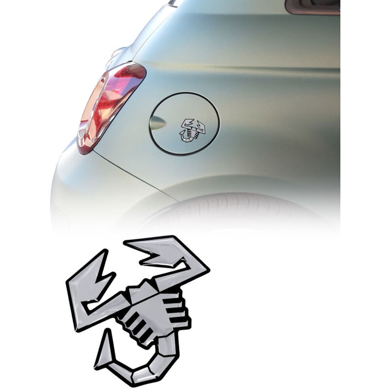 Adesivo 3D Ufficiale Abarth per Tappo Serbatoio Fiat 500 Abarth, Scorpione, Dimensioni 65 mm - Colore: ARGENTO LUCIDO