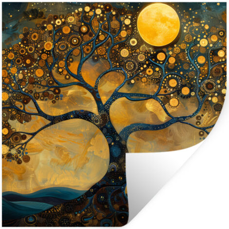 ADESIVO DA PARETE Albero - Luna - Fiori - Oro - Arte 50x50 cm