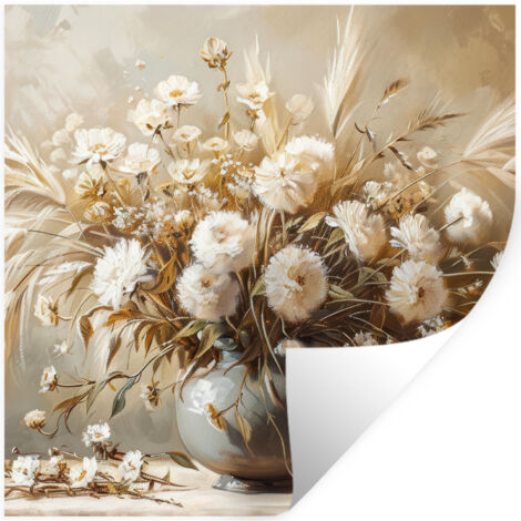 ADESIVO DA PARETE Fiori - Vaso - Natura morta - Beige 50x50 cm