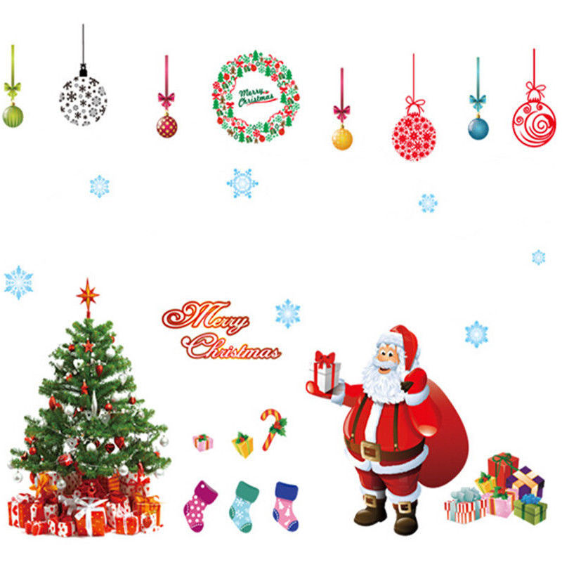 Image of Insma - Adesivo da parete per albero di Natale Decorazioni per la casa con finestra regalo invernale Babbo Natale