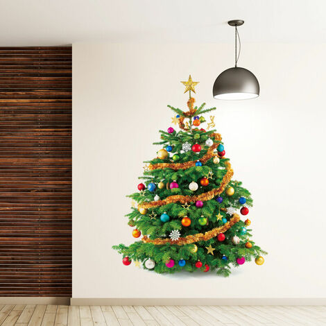 Adesivo da parete per albero di Natale Palline appese colorate Soggiorno Camera da letto Finestra Decorazione in vetro