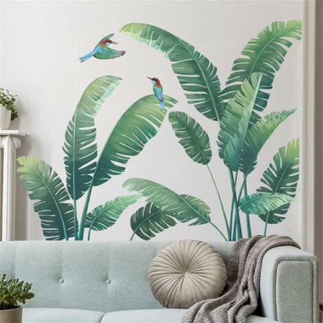 Adesivo da parete,Adesivi murali piante verdi, Foresta pluviale tropicale, Foglia di Monstera, Foglie di palma naturali, Piante a foglia verde nordica-RAPANDA