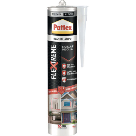 Adesivo e sigillante pattex flextreme 280 ml, incolla e sigilla tutti i materiali, bianco