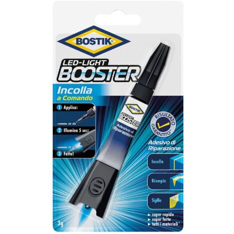 Adesivo istantaneo "Booster" ultra rapido e forte con attivatore a luce LED UV in tubetto da 3 gr -12 Pezzi