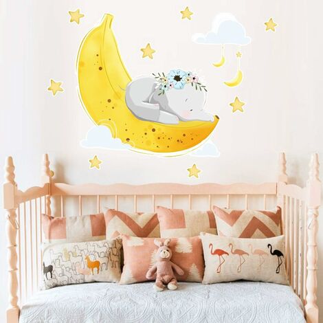 Adesivo murale elefante volante animale con nuvola luna stella adesivo da parete Dumbo Wall Art Decor per camera da letto per bambini Baby Nursery Decorazione rimovibile per la casa