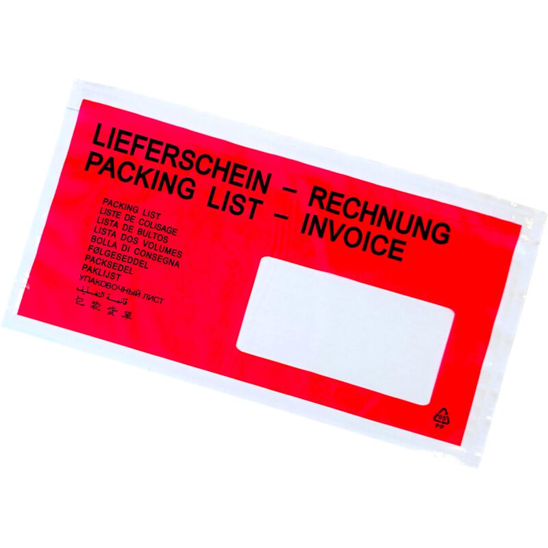 Adesivo per finestrino destro DL (OP) con stampa (LIEFERSCHEIN/RECHNUNG) busta autoadesiva confezione da 100 pezzi.