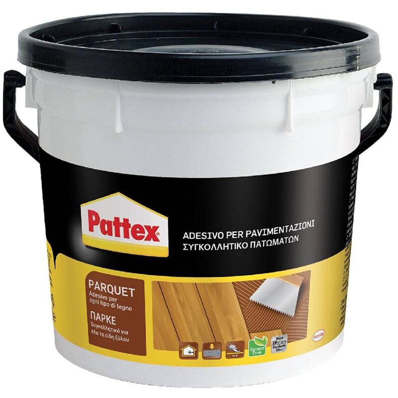 Image of Adesivo per pavimenti in legno Pattex Parquet di tipo vinilico in secchio plastico da 5 Kg