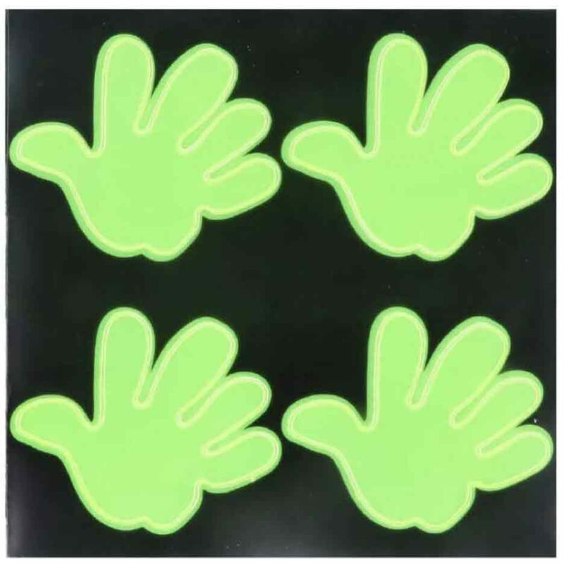 Image of Adesivo rifrangenti fluorescenti a forma di mano giallo fluo catarifrangenti segnale luminoso per auto moto scale interruttori prese 4 pezzi