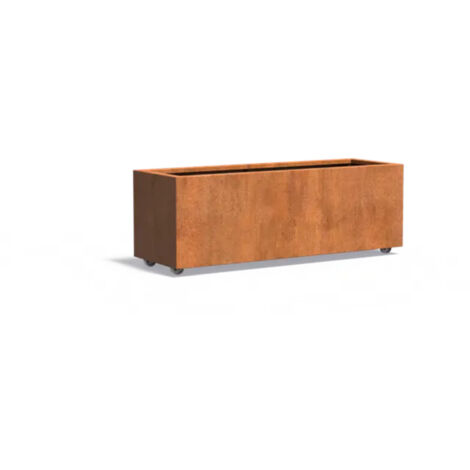 Adezz Pflanzgefäß Carrez mit Rollen aus Corten-Stahl Pflanzkübel Größe 150x50x50 cm