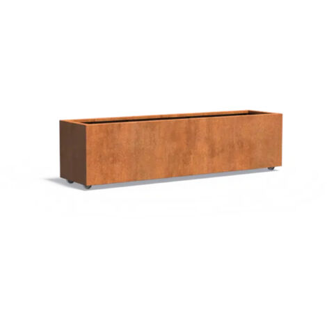 Adezz Pflanzgefäß Carrez mit Rollen aus Corten-Stahl Pflanzkübel Größe 200x50x50 cm