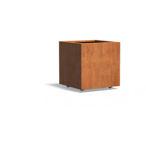 Adezz Pflanzgefäß Carrez mit Rollen aus Corten-Stahl Pflanzkübel Größe 70x70x70 cm