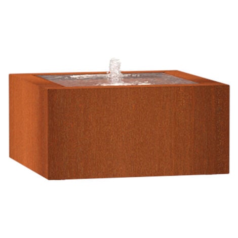 Adezz Wassertisch Corten-Stahl Rost braun/orange Wasserspiel mit Pumpe und LED verschiedene Größen 80x80x40 cm (1 Edelstahldüse)