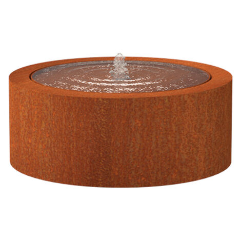 Adezz Wassertisch rund Corten-Stahl Rost braun/orange Wasserspiel mit Pumpe & LED verschiedene Größe 100x40 cm