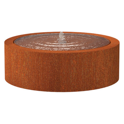 Adezz Wassertisch rund Corten-Stahl Rost braun/orange Wasserspiel mit Pumpe & LED verschiedene Größe 120x40 cm