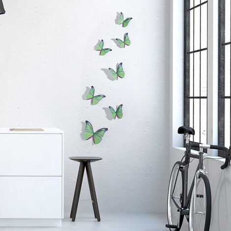 Adhésif 3D Papillons Verts x7, 21x29,7cm - Décoration Murale, Ressort du Mur