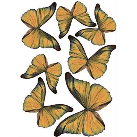 Adhésif 3D Ressort du Mur Papillons Jaunes x7, 21x29,7cm - Décoration Murale, Idée Cadeau Originale