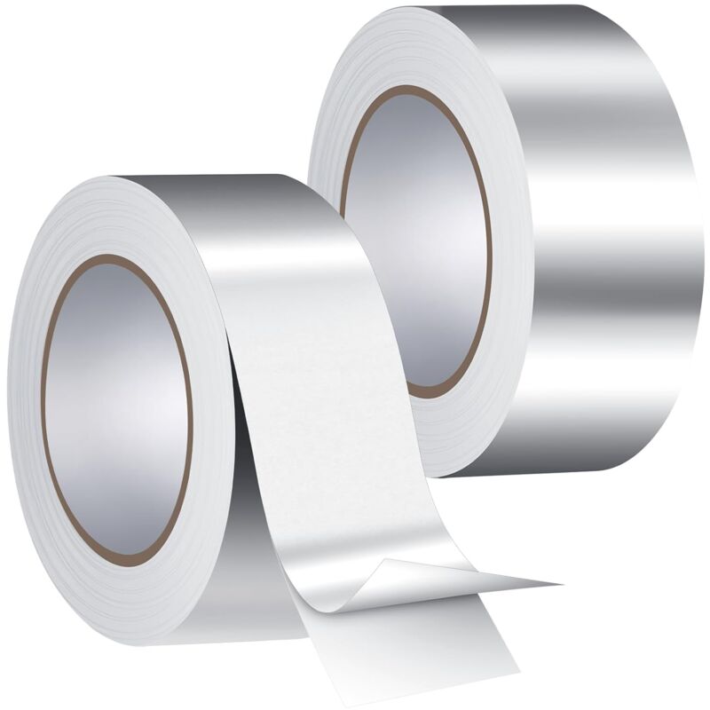Adhésif Aluminium,50 mm x 50 m 2 rouleau ruban adhesif haute temperature pour Installateurs et Électriciens l'étanchéité, la réparation et imperméable