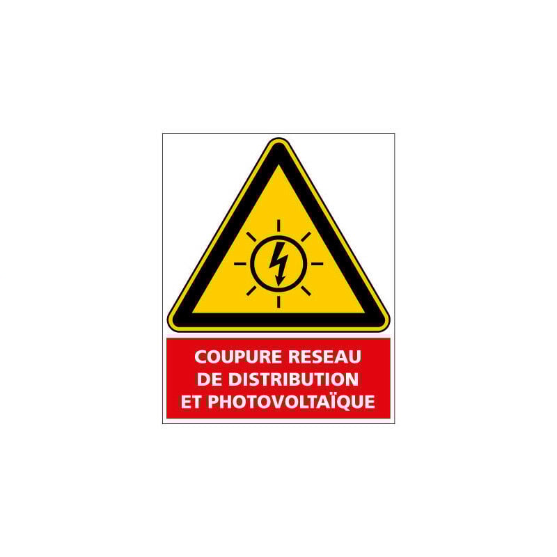 Étiquette coupure réseau de distribution et photovoltaïque (C1212.PV). Le lot de 100 . - Le lot de 100