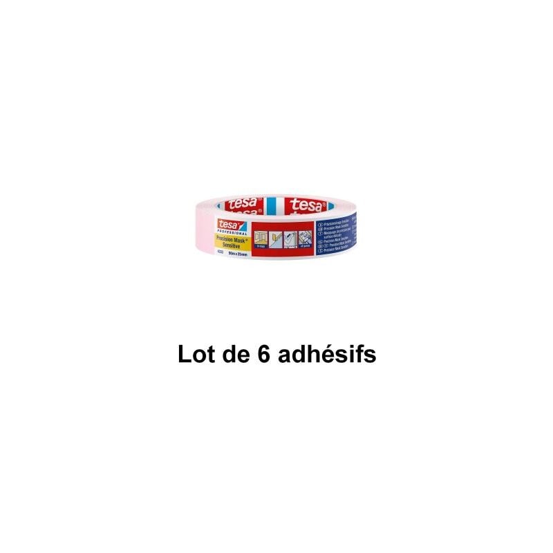 Adhésif de masquage de précision, surfaces sensibles, 25 mm x 50 m Tesa 4333 - Lot de 6 adhésifs