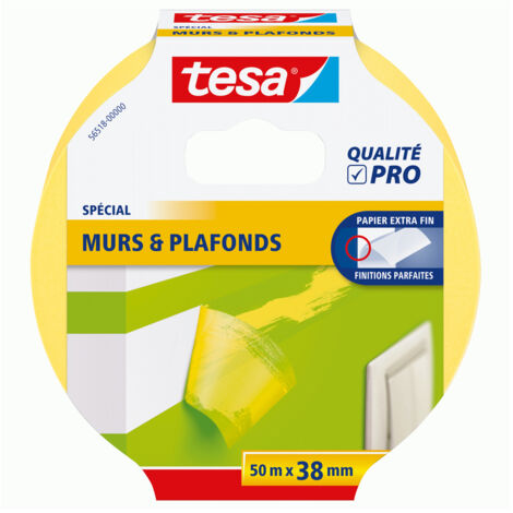 adhésif de masquage jaune spécial mur & plafond 38mmx50m - tesa