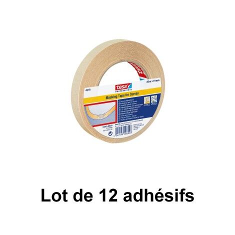 Adhésif de masquage spécial courbes 19 mm x 25 m - tesa® 4319 - Lot de 12 adhésifs