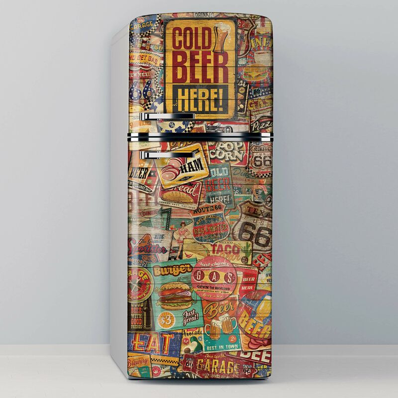 Adhésif décoratif en vinyle pour réfrigérateur, spécial sans bulles, bière froide ici - 70x200cm