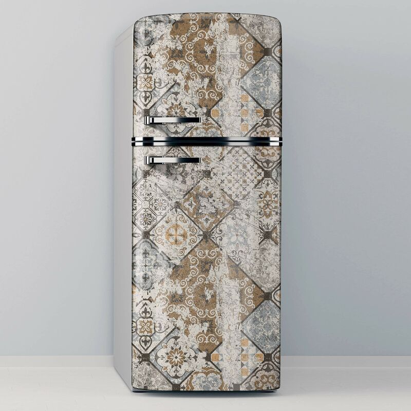 Adhésif décoratif en vinyle pour réfrigérateur, spécial sans bulles, carreaux usés vintage - 70x200cm