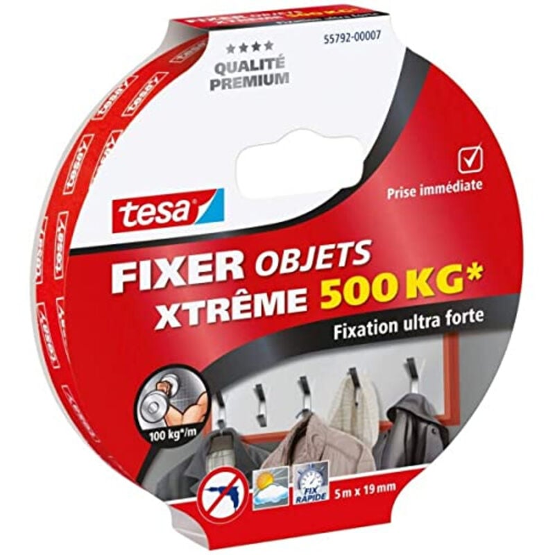Fixer objets xtrême 500kg 5mx19mm - Tesa