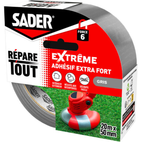 Adhésif extra fort - SADER - Repare tout extreme - Gris - Intérieur & Exterieur - Toutes surfaces - Facile a découper - 20 m