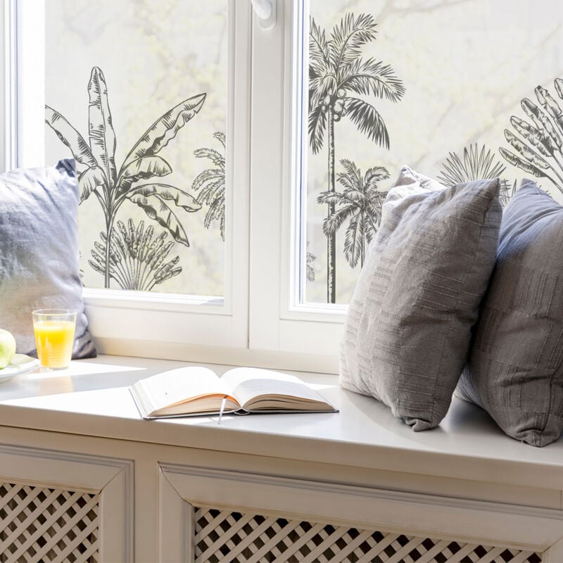 Adhésif Film Fenêtre Anti Regard Occultant - PALMIERS - Stickers Autocollant Brise-Vue pour Vitres & Porte de Douche - 40x100cm