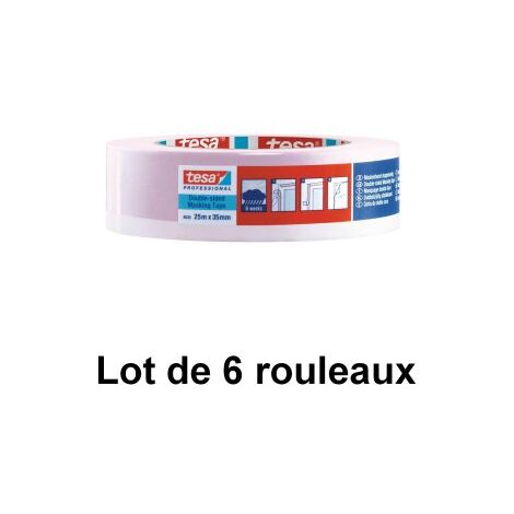 Adhésif masquage double face, 25 mm x 25 - tesa® 4836 - Lot de 6 rouleaux