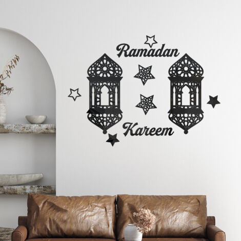 Adhésif Murale Eid Mubarak Ramadan Mirée Acrylique Auto-collant Festival Décoration Lanternes Stars 57x42cm