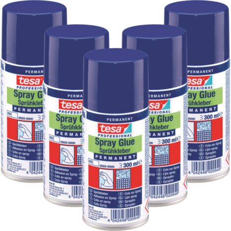 Adhésif permanent en spray TESA pour tissus, polystyrène et cuir, 300 ml x5
