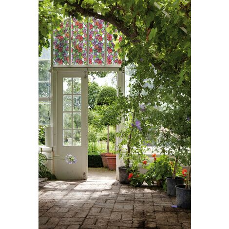Adhésif pour vitre floral 200 x 45 cm – Film opacifiant multicolore – Réduit la visibilité – Application facile sur surfaces vitrées – Transform