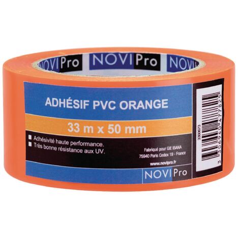 adhésif - pvc orange - 33 mètres x 50 mm - novipro 171742 - lot de 3