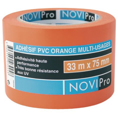 adhésif - pvc orange - 33 mètres x 75 mm - novipro 171744