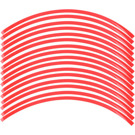 Adhésif Réfléchissant pour Roues de Voiture/Moto - 16 Strips Pré-Courbés - Universal (34cm, Scarlet) - Résistant UV/Chaleur