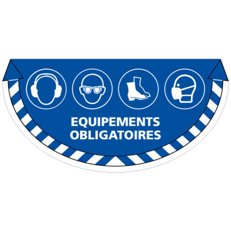 Adhésif sol antidérapant – Signalisation équipement obligatoire : lunettes, casque, masque et chaussures