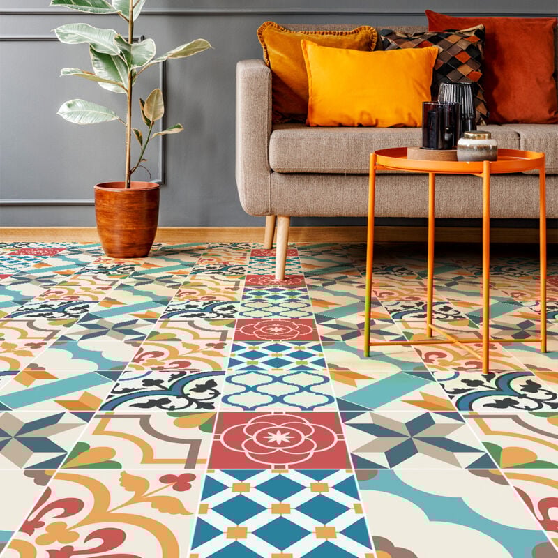 Stickers Sol Anti-dérapant avec Protection - sol carreaux de ciment alyssa - 1 sticker de 60x100cm