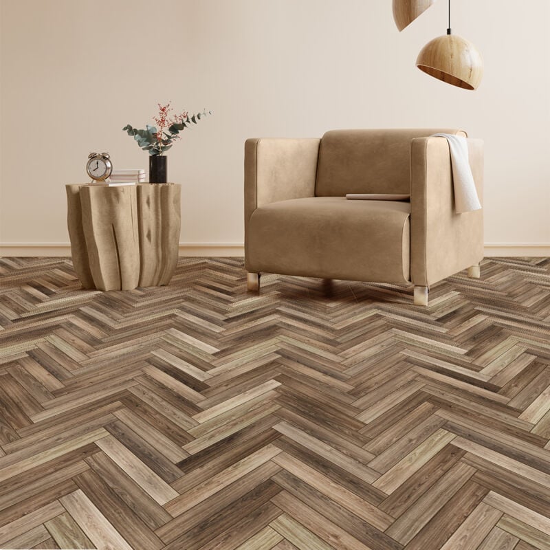 Stickers Sol Anti-dérapant avec Protection - sol imitation parquet chevrons bois foncé - 1 sticker de 60x100cm