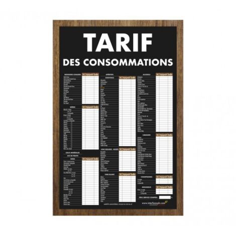 Adhésif TARIF DES CONSOMMATIONS traditionnel dimensions 61 x 41 cm