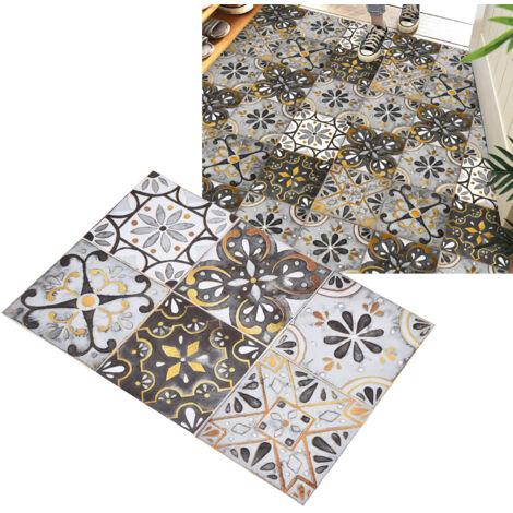 Adhésifs pour Carrelage Vintage 2Pack Autocollants Décoratifs PVC Imperméables Gris Clair Doré 20x20cm pour Cuisine Salle de Bain