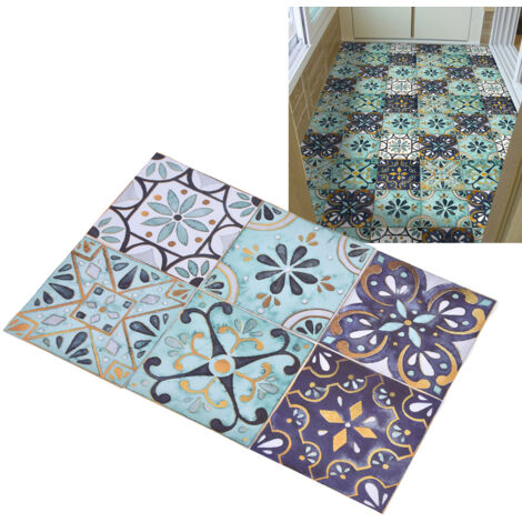 Adhésifs pour sols PVC (2 paquets, 12 pièces) - Décor vintage vert foncé doré pour cuisine et salle de bain, waterproof et facile à installer
