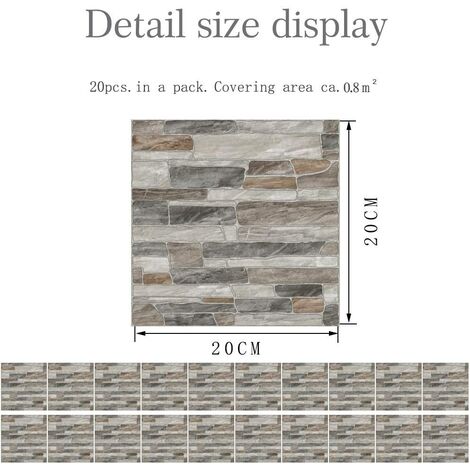 Adhésive Décorative à Carreaux pour Salle de Bains et Cuisine Stickers Carrelage, 20 Pièces Imitation Cuir Style Brique 3D Imitation Pierre Imperméables Auto-adhésifs Décoration (LA019,20cm)