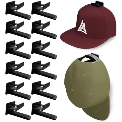 Adhesive Hat Rack Display Haken für Wand & Tür (12 Stück) Baseball Cap Halter, Schrank & Aufbewahrungs-Organizer, Starker Kappenaufhänger für Zimmer & Mancave, Ohne Bohren (Schwarz)
