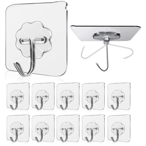 Adhesive Hook 15kg(Max) Transparent Self-adhesive Wall Hook Towel Holder for Bathroom, Kitchen, Ceiling, Hanging, Door, Bathrobes (10 Pieces)
