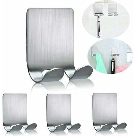 Adhesive Hook Razor Holder Double Hook Metal Waterproof Razor Holder Stainless Steel Bathroom Towel Holder for Shower Holds up to 1 kg-4 Pieces