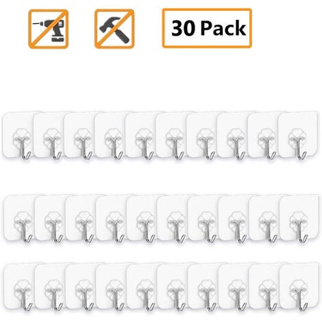 Adhesive Hooks for Hanging 24 Pack,Heavy Duty Wall Hooks 33 lbs 304  Stainless